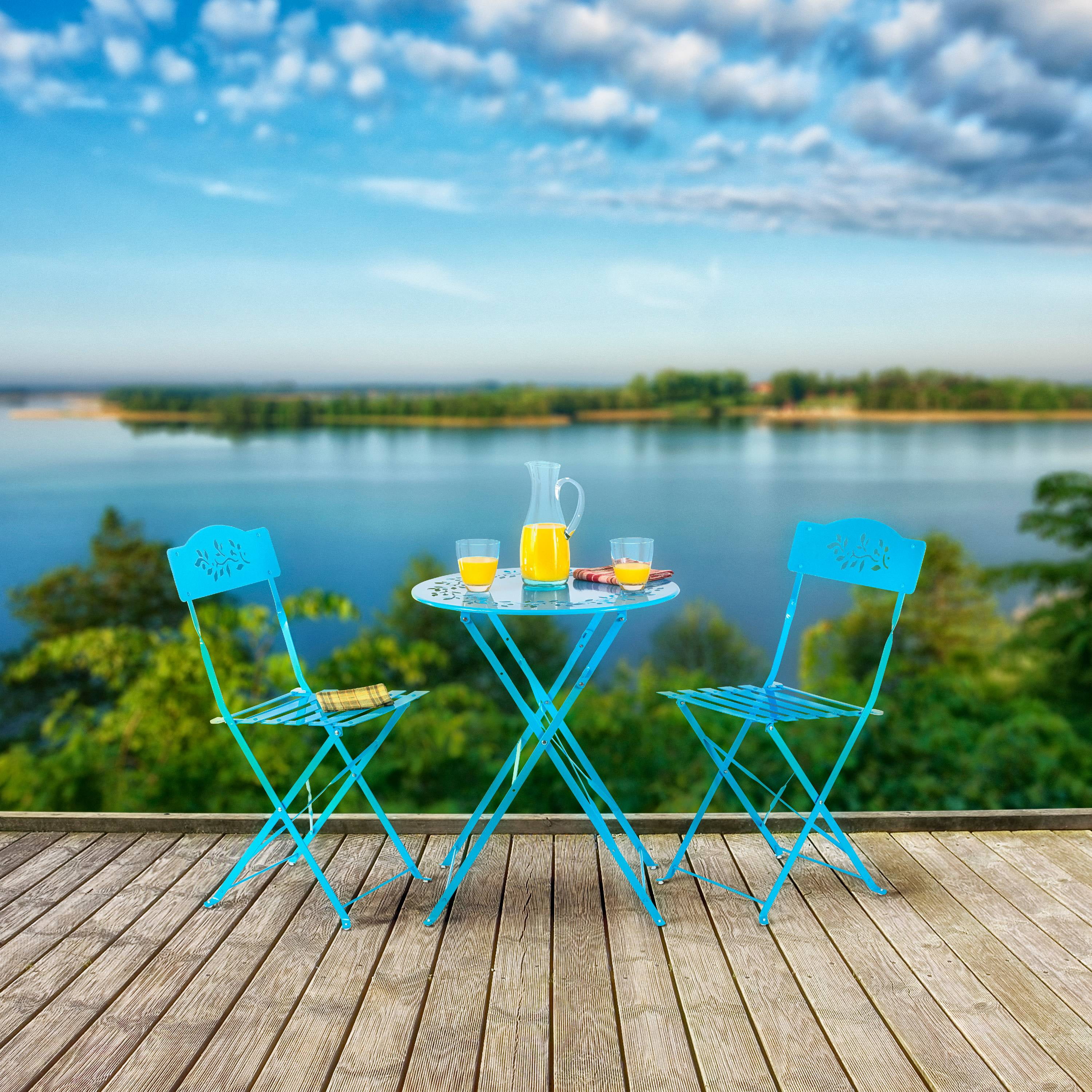 Alpine Corporation Floral 3 - Piece Outdoor Patio Bistro Set, Blue