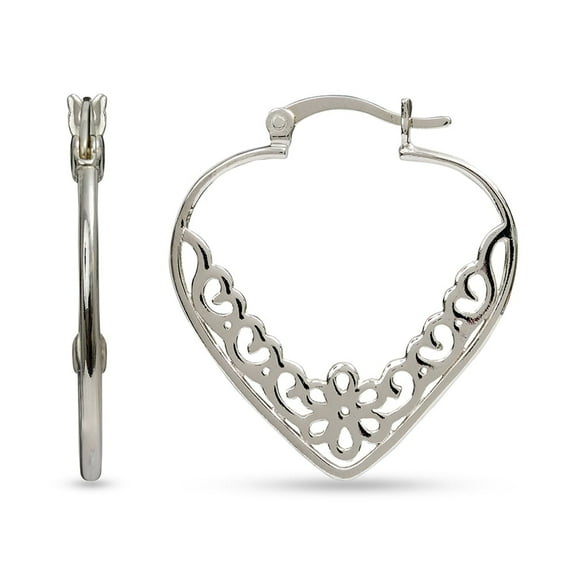 LeCalla 925 Sterling Silver Light-Weight Click Top Filigree Heart Hoop Earrings Jewelry Gifts for Women and Teen 28MM