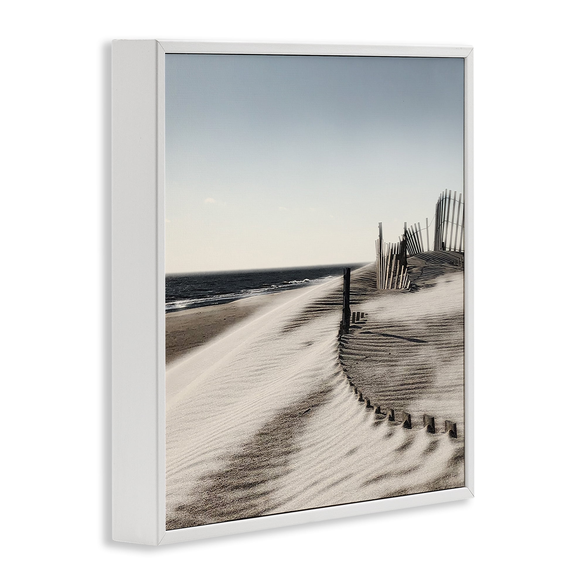 Stupell Industries Rippled Beach Fence Landscape Painting White Framed Art Print Wall Art, 24 x 24