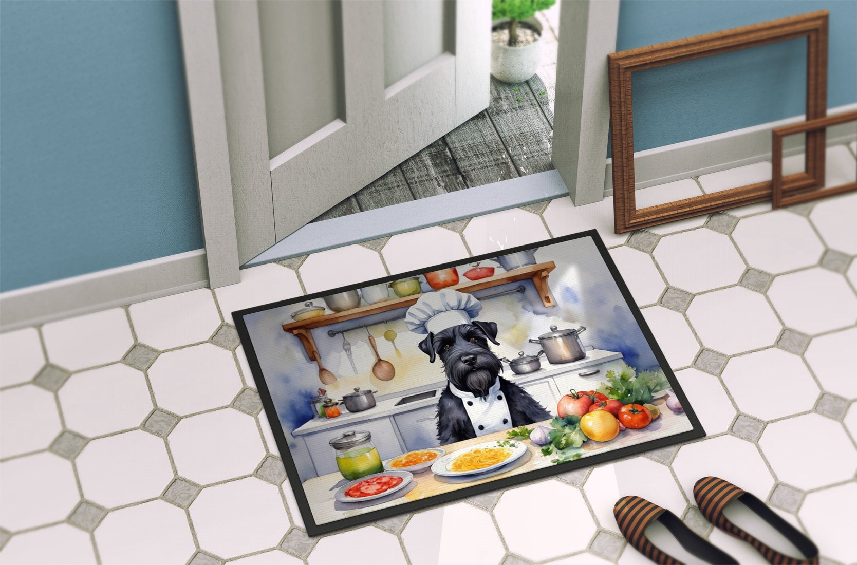 Caroline's Treasures DAC6256JMAT Giant Schnauzer The Chef Doormat Front Door Mat Indoor Outdoor Rugs for Entryway, Non Slip Washable Low Pile, 24H X 36W