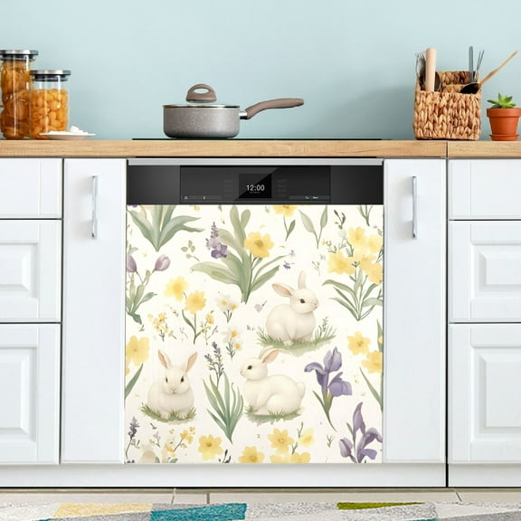 Yayeee Magnetic Dishwasher Cover for The Front Decoration Home Kitchen Machine Sticker Protector, Floral Rabbit