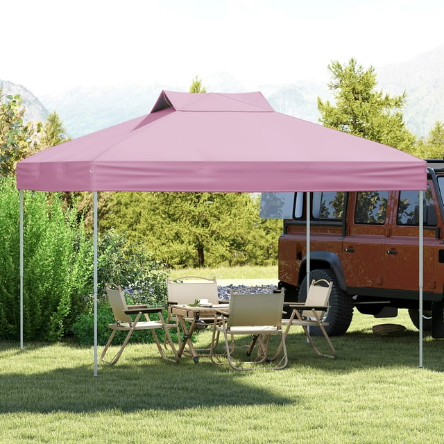 Costway 10 X 10 FT 1-Person Setup Pop up Canopy Tent with 1-Push Center Lock Wind Ropes Pink