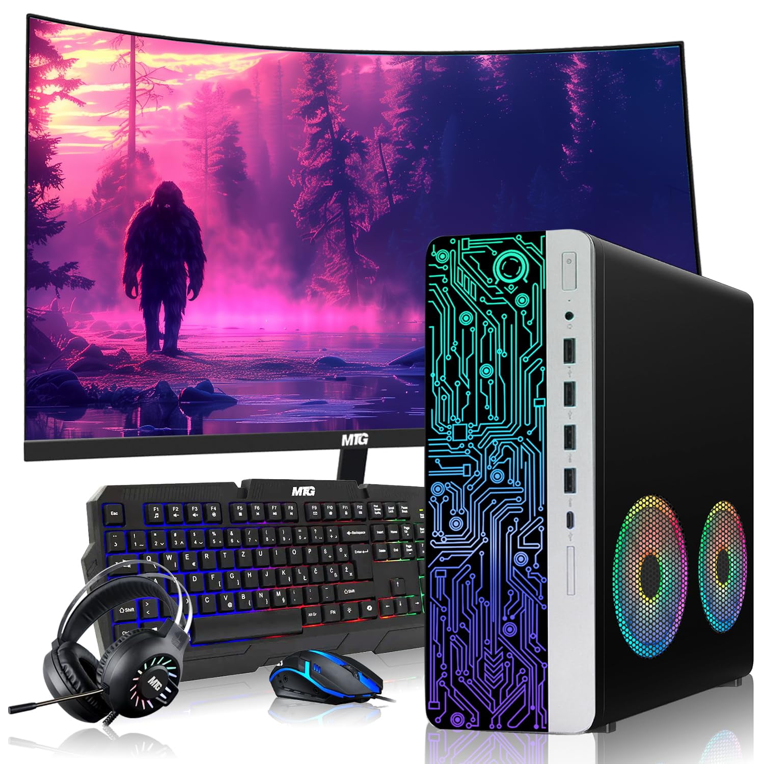 Restored HP Gaming PC Desktop Computer – AMD Pro A10-9700,RX 550 Graphics ,8GB RAM,512GB SSD,32 Inch Curved Monitor,RGB Keyboard with AI Copilot ,Mouse,2X ARGB Fan WiFi,RGB Headphone,Windows 11