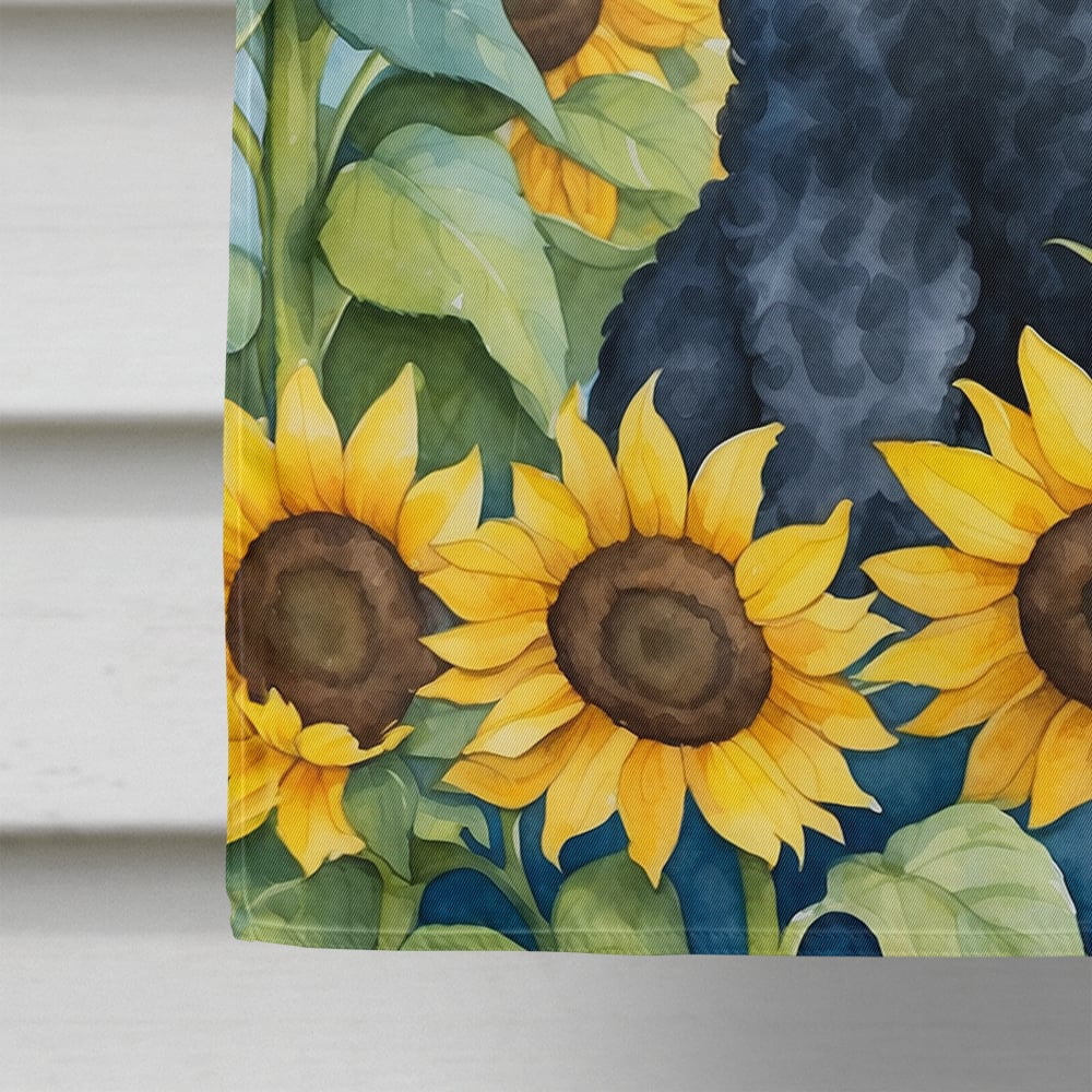 Black Poodle in Sunflowers House Flag 28 in x 40 in