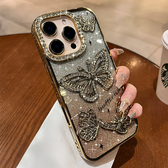 Kryonix for iPhone 16 Case Cute Glitter Butterfly Silicone Soft Case for Women New Design, Purple/Blue/Pink/Black