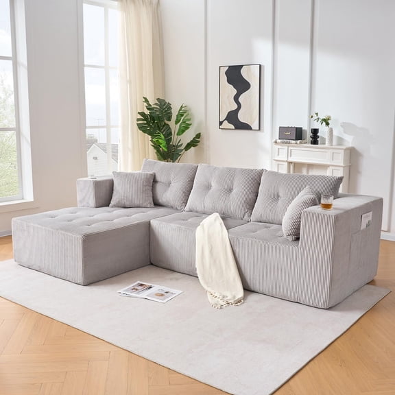 106" Cloud Modular Sectional Sofa with L-Shape Chaise, 4-Seat Deep Boneless Couch for Living Room