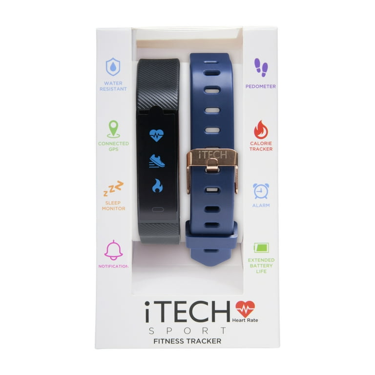 profil Ledig vagt iTech Sport Activity Tracker Smart Watch with Interchangeable Strap, Color:  Black/Navy - Walmart.com