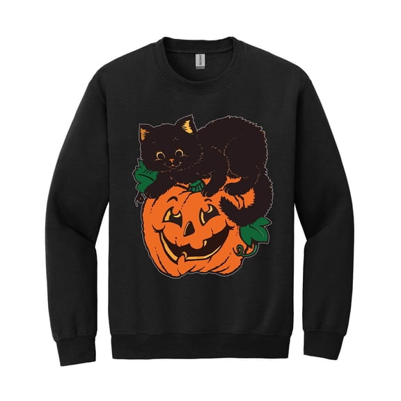 Vintage Halloween Pumpkin & Black Cat Unisex Sweatshirt