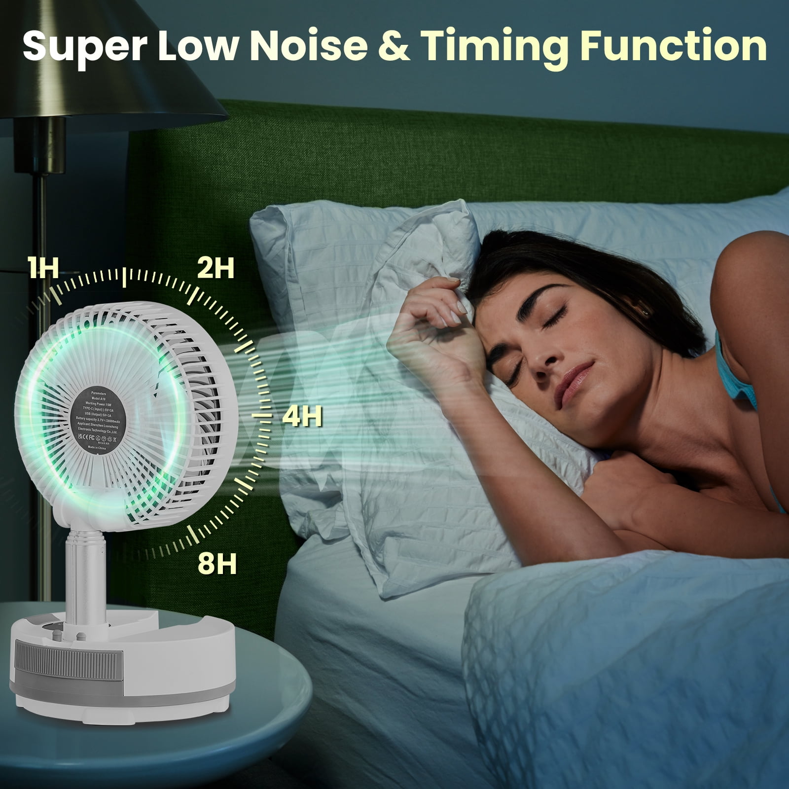 Saker 8" Portable Foldable Fan, 9 Speeds, 20000mAh, USB Rechargeable, Remote Control, LED Light, Quiet, Ideal for Camping & Office