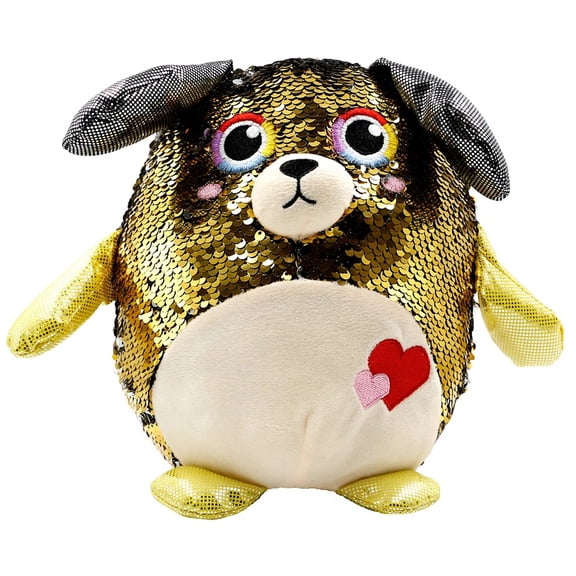 Large Stuffed Animal Toy Reversible Sequins Dog Doll - 10 inch