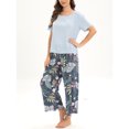 thumbnail image 3 of Conjunto de pijama de manga corta, top de color puro, pantalones florales, conjunto de ropa de dormir suave y cómodo con cuello redondo para mujer, color lila L, 3 of 6