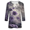thumbnail image 4 of Floral 3/4 Sleeve Tops for Women Summer Cute T Shirts Casual Crew Neck Tunic Tee Loose Comfy Blouse, 4 of 5