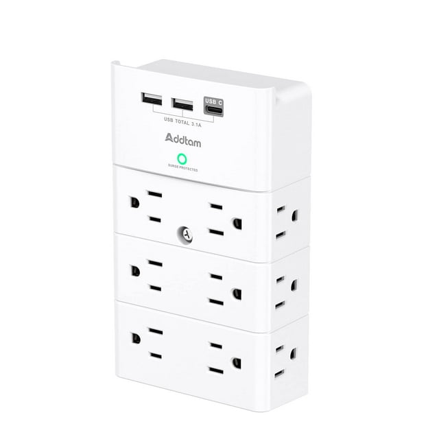 Protector contra sobretensiones de pared con extensor de 12 salidas y 3 USB