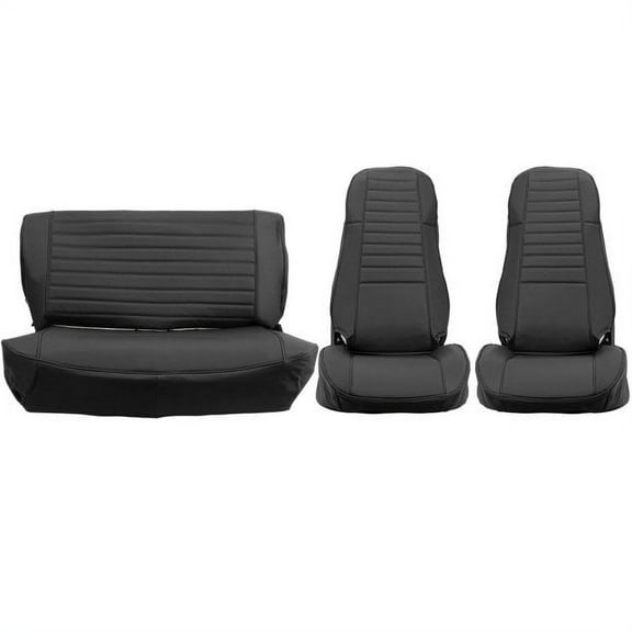 Kojem Black Faux Leather Seat Covers Compatible with 1976-1986 Jeep CJ7 CJ8 & Early YJ up to 1990 Front High-Back Bucket Seats & Rear Bench Seat