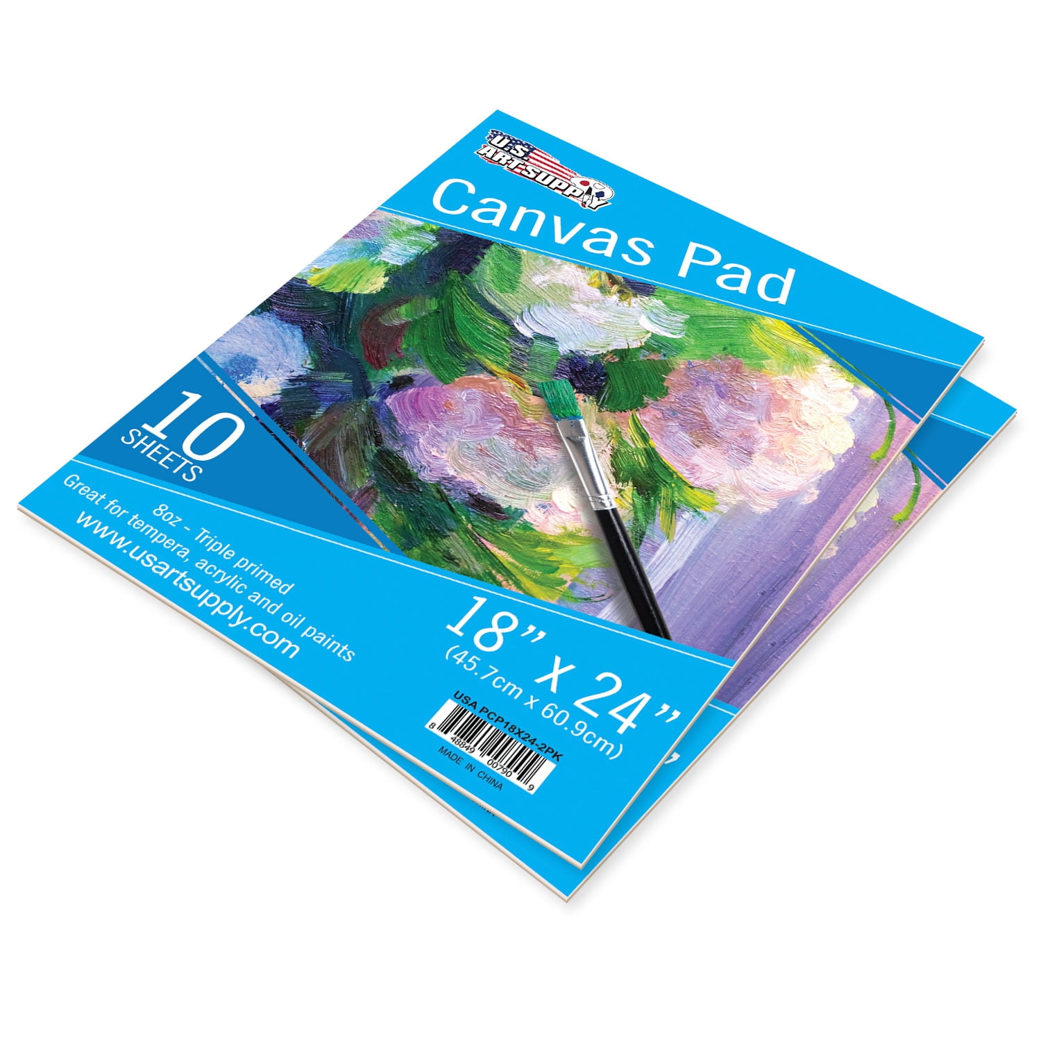 U.S. Art Supply 18" x 24" 10-Sheet 8-Ounce Triple Primed Acid-Free Canvas Paper Pad (Pack of 2 Pads)