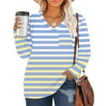 thumbnail image 2 of Jalioing Striped Pullover Tee for Women V Neck Long Sleeve Oversized Shirts Plus Size Casual Loose Blouses with Pocket, 2 of 5