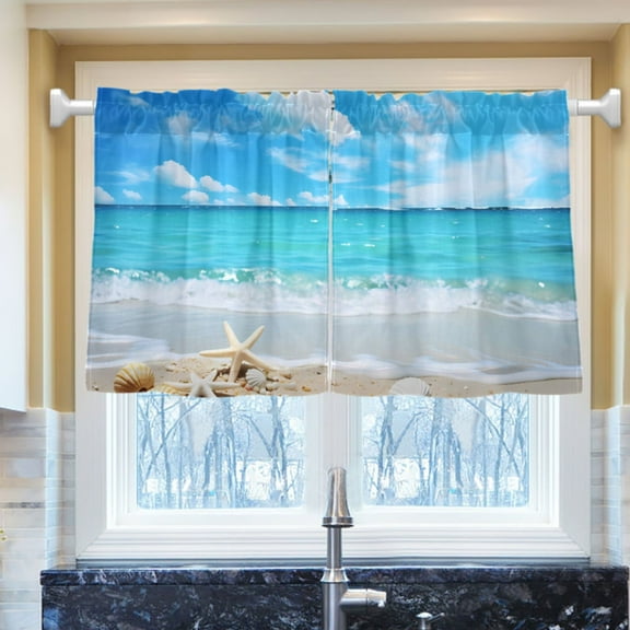 Ryvnso Sky Summer Sea Stars Beach Half Curtains Sets Tier 2 Panels Short Curtain Rod Pocket 27"W x 24"L