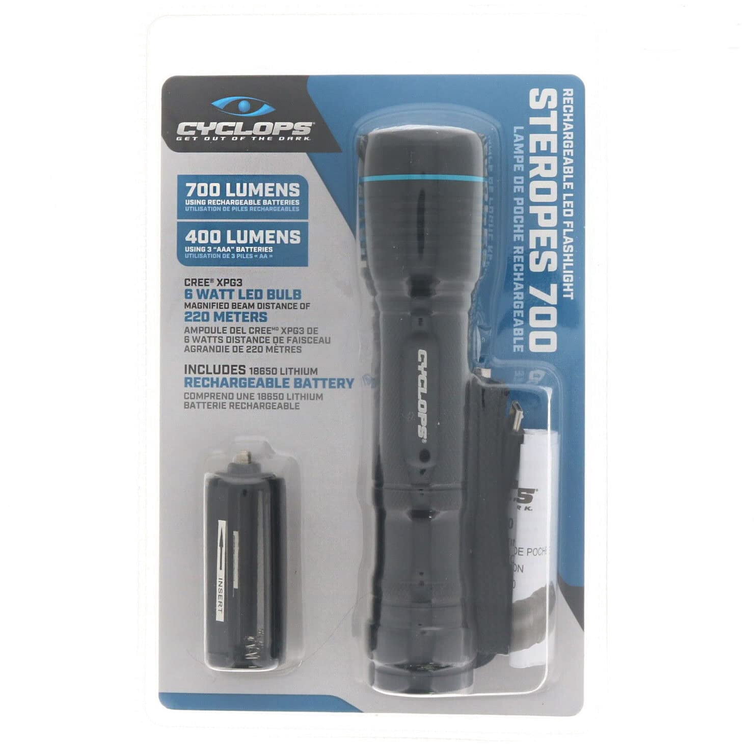 Cyclops CYC-FLS700 700-Lumen Steropes Rechargeable Aluminum LED Flashlight