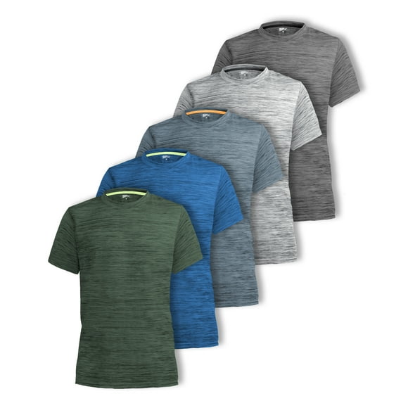[5 Pack] Men’s Dry Fit Active Athletic Performance Crew Neck T Shirts - Running Gym Workout Short Sleeve Quick Dry Tee Top
