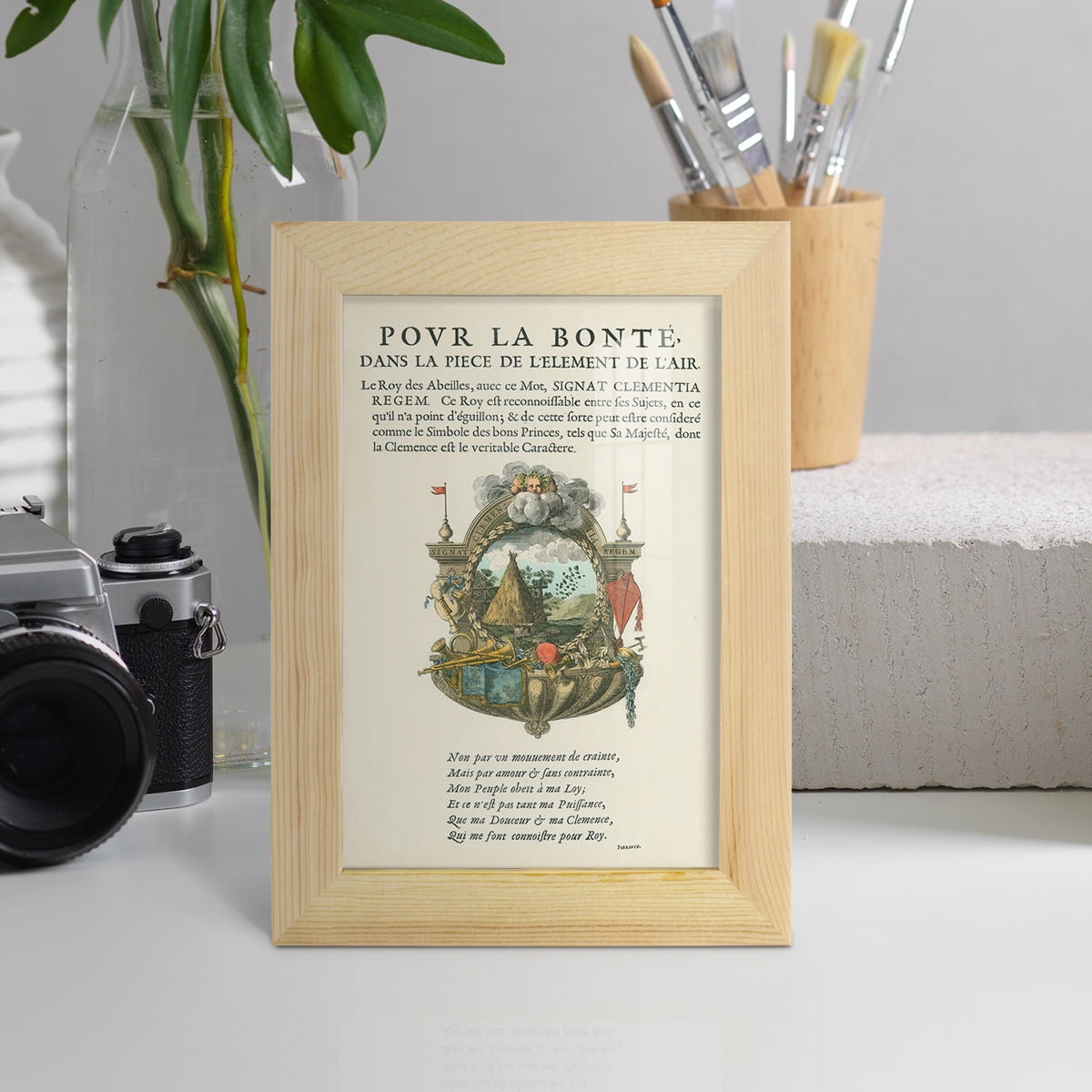 Printed Embellished Bookplate III - Framed Print w/glass - Natural Wood