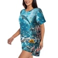 thumbnail image 2 of Rateoe Underwater Dolphin Scene Pattern Women's Short-Sleeved Pajama Set - 2 Piece Soft and Lightweight Sleepwear Set-X-Large, 2 of 7