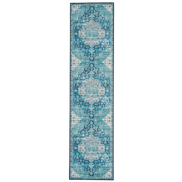 Tapis de couloir lavable Sariah 2 pi x 8 pi sarcelle et ivoire