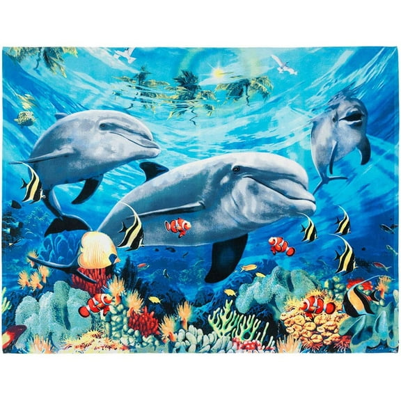 Dolphins Beach Blanket 54 x 68 inch Beach Towel Coral Reef with Clown Fish 100% Cotton