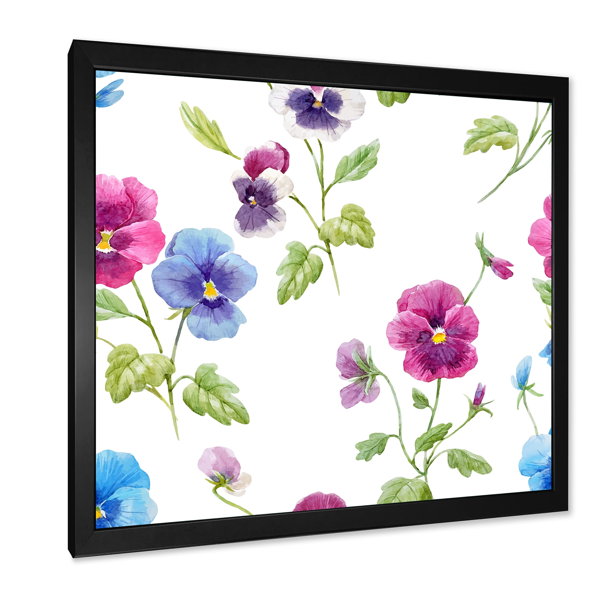 Designart 'Blue and Pink Pansy Flowers II' Traditional Framed Art Print