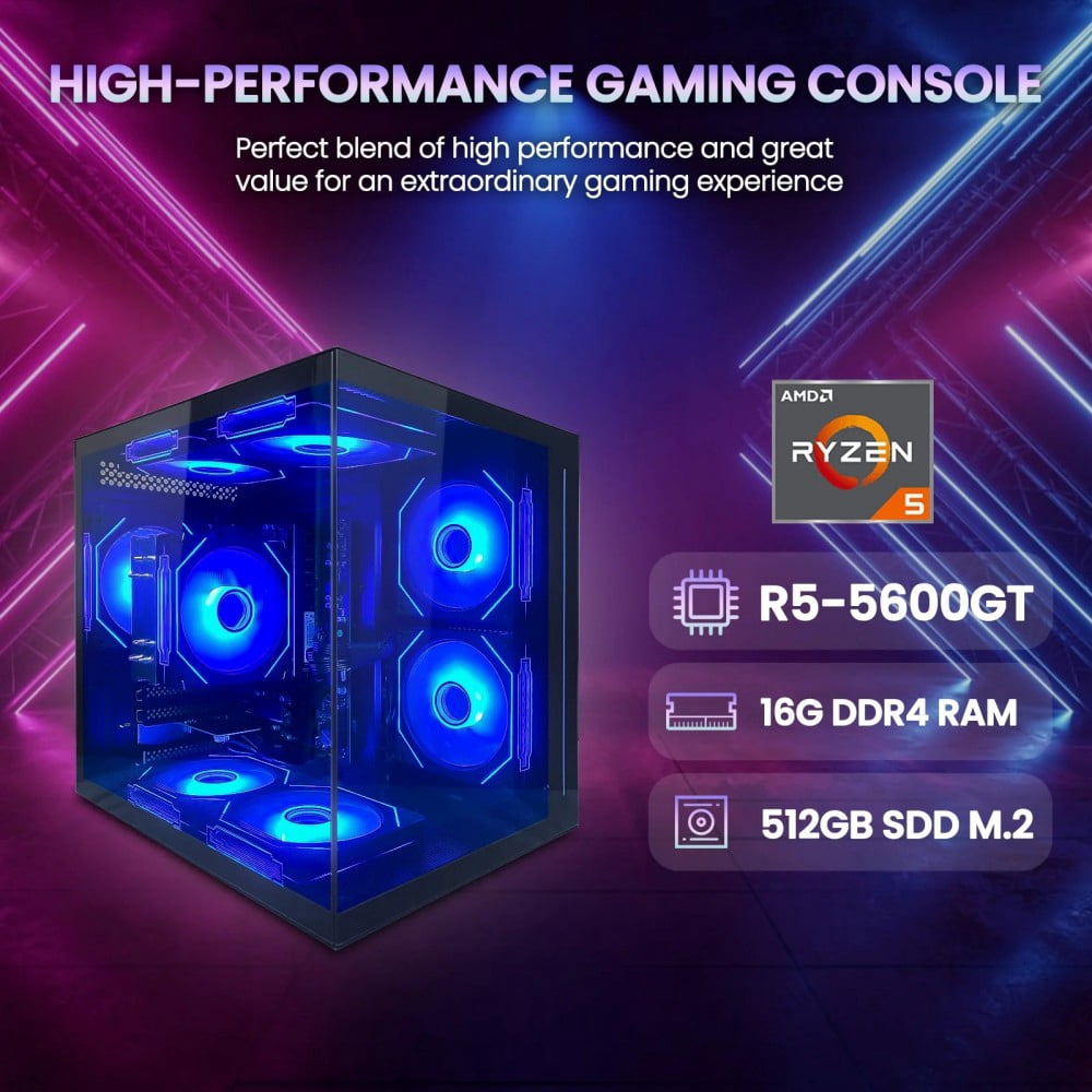 Zhic Gaming Desktop PC, Amd Ryzen 5 5600GT, 16GB Ram,512GB SSD