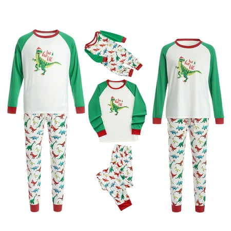 

SUNSIOM Matching Family Pajamas Sets Christmas PJ s with Letter and Dinosaur Printed Long Sleeve Tee and Bottom Loungewear