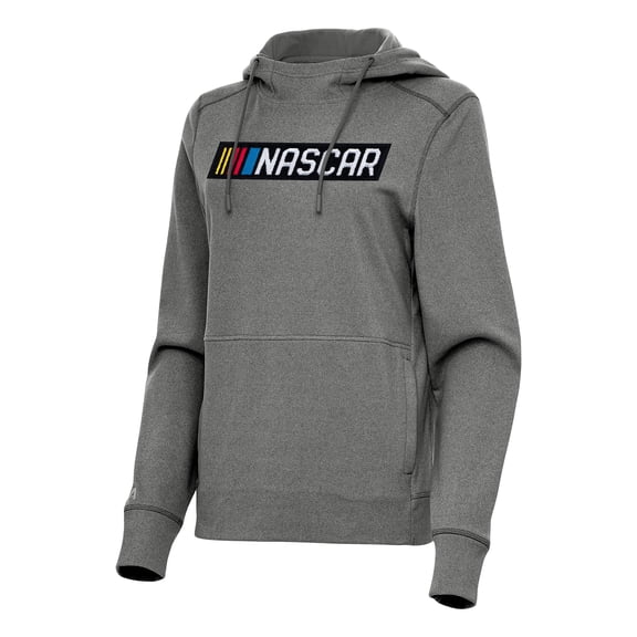 Women's-Antigua  Heather Black NASCAR Justice Pullover Hoodie