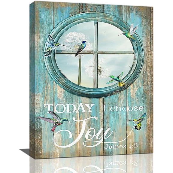 Farmhouse Hummingbird Wall Art Dandelion Bathroom Pictures Wall Decor Rustic Today I Choose Joy Teal Canvas Painting Prints Country Artwork Home Decoration for Kitchen Bedroom Living Room 12"x16"