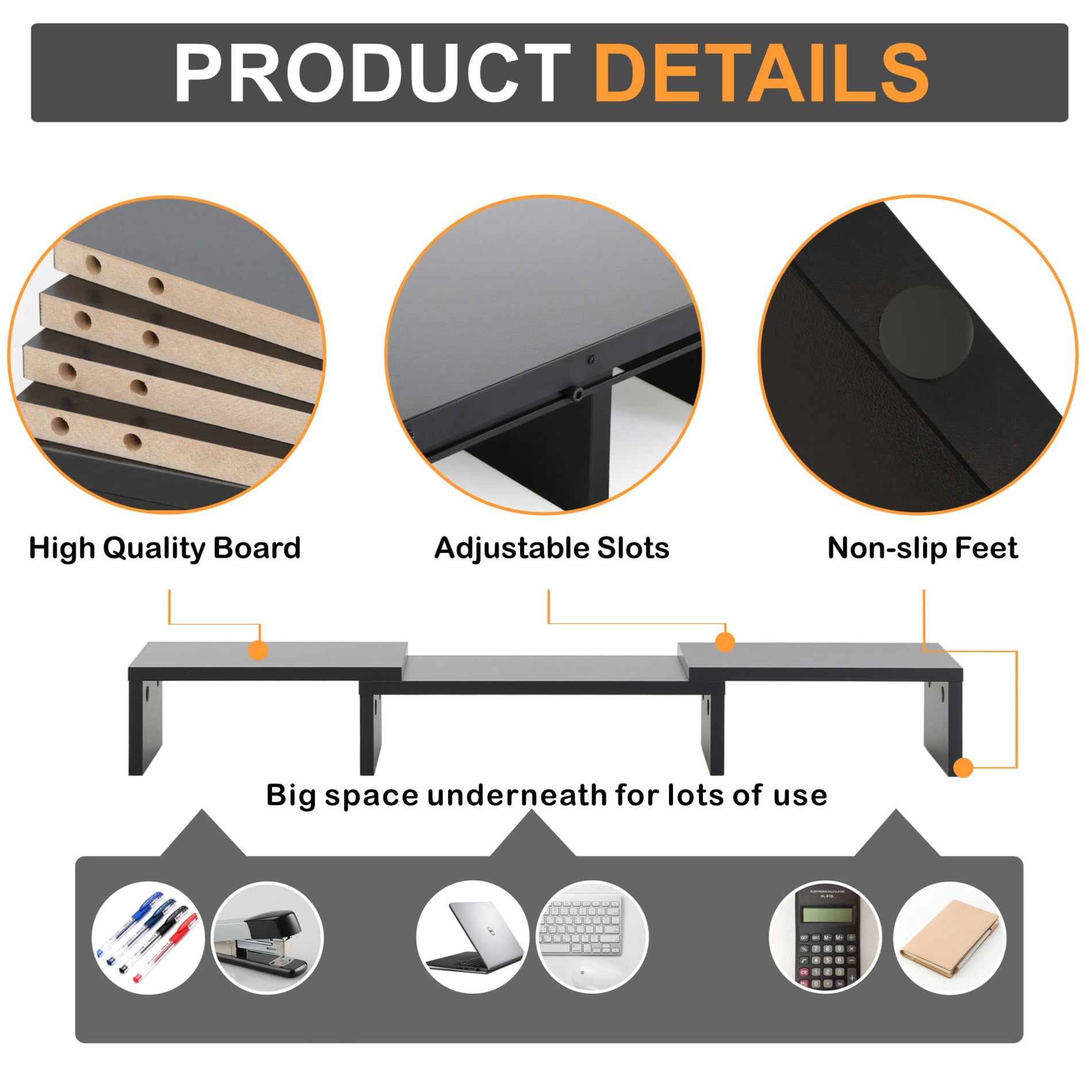 FITUEYES Ergonomic Adjustable Wood Dual Monitor Riser Stand with Storage, Black