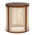 thumbnail image 6 of Dark Brown Round Wood Tabletop Side Table Hollow Woven Design Rubber Wood MDF Construction Small Nightstand Tea Desk for Living Room Bedroom, 6 of 10