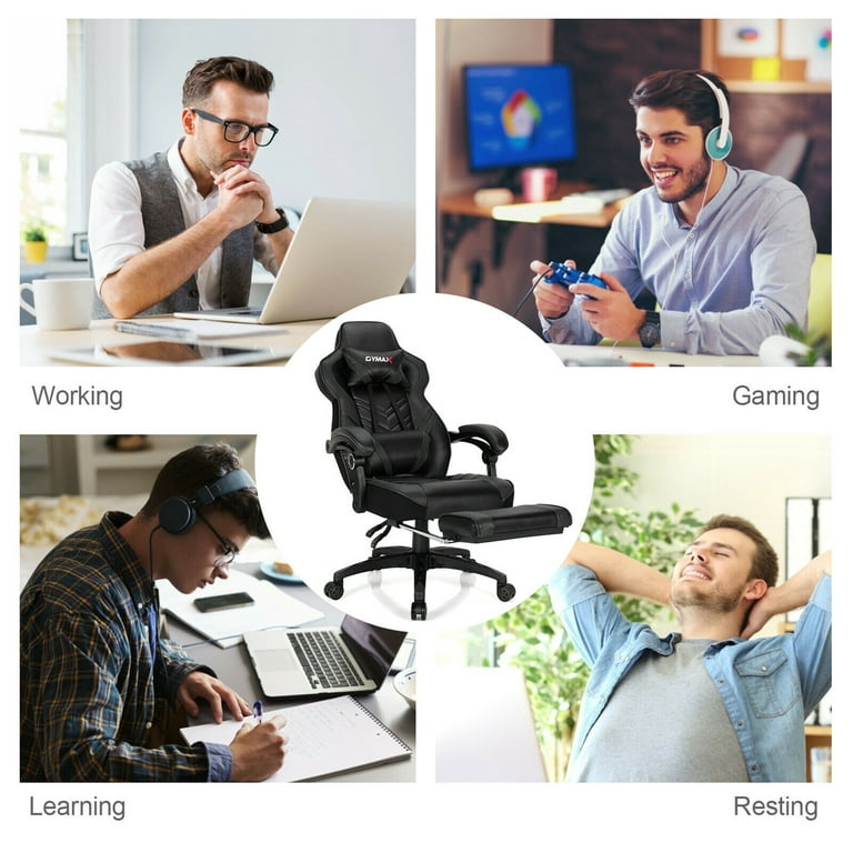 Gymax Office Computer Desk Chair Gaming Chair Adjustable Swivel w /Footrest