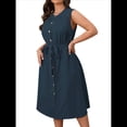 thumbnail image 2 of Vestidos de Verano de Talla Grande - Vestido Informal Sin Mangas con Cuello Redondo y Botones para Mujer Azul Oscuro XL, 2 of 10