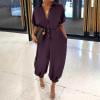 thumbnail image 1 of Pantalons Larges pour Femmes, Combinaisons à Manches Courtes Unies avec Boutons, Mode Décontractée, 1 of 5