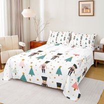 Feelyou Christmas Nutcracker Kids Full Size Sheets, Cute Xmas Tree Bed Sheets, Fairy Tale Princess Sheet Sets, Ultra Soft Bedroom Decor, 4-Piece