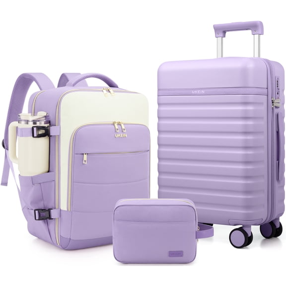 UKEIN Luggage Sets 3 Piece, Carry On Luggage with Wheels, 20 Inch Hardshell Suitcase with TSA Lock, 100% PC Carry On Suitcases Airline Approved With Travel Backpack for Men Women