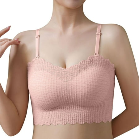 PEASKJP Strapless Bra for Women Non-Slip Padded Bandeau Bra Wireless Tube Top Bra (Beige M/L)
