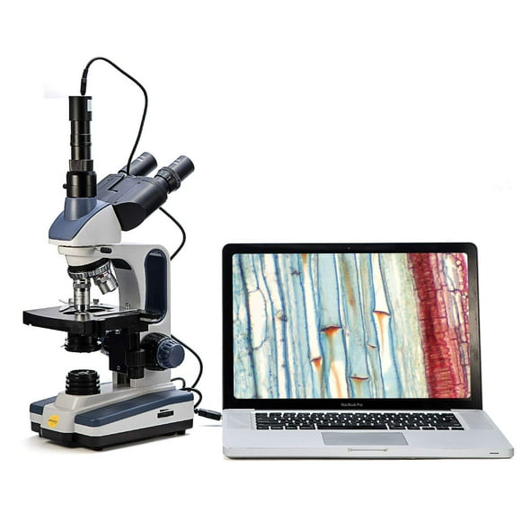 Microscopio compuesto trinocular SWIFT SW350T Aumento 40X-2500X Cabezal Siedentopf Etapa mecánica de dos capas de grado de investigación Cámara de 1.3mp y software Compatible con Windows y Mac