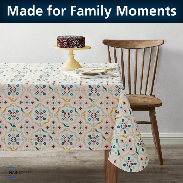 Elrene Savannah Boho Vinyl Tablecloth - Waterproof, Flannel Back, 60x120 Inch Rectangle