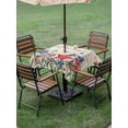 thumbnail image 3 of Outdoor Tablecloth with Umbrella Hole and Zipper, Independence Day Square Table Cloth 54x54 Inch Waterproof Tablecloth, 4th of July Striped Stars Patriotic Burlap Picnic Table Cover for Patio Camping, 3 of 7