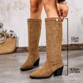 thumbnail image 6 of Brown Ladies Winter Long Straight Boots Round Toe Thick Heel High Heel Mid Calf Sturdy Build, 6 of 9