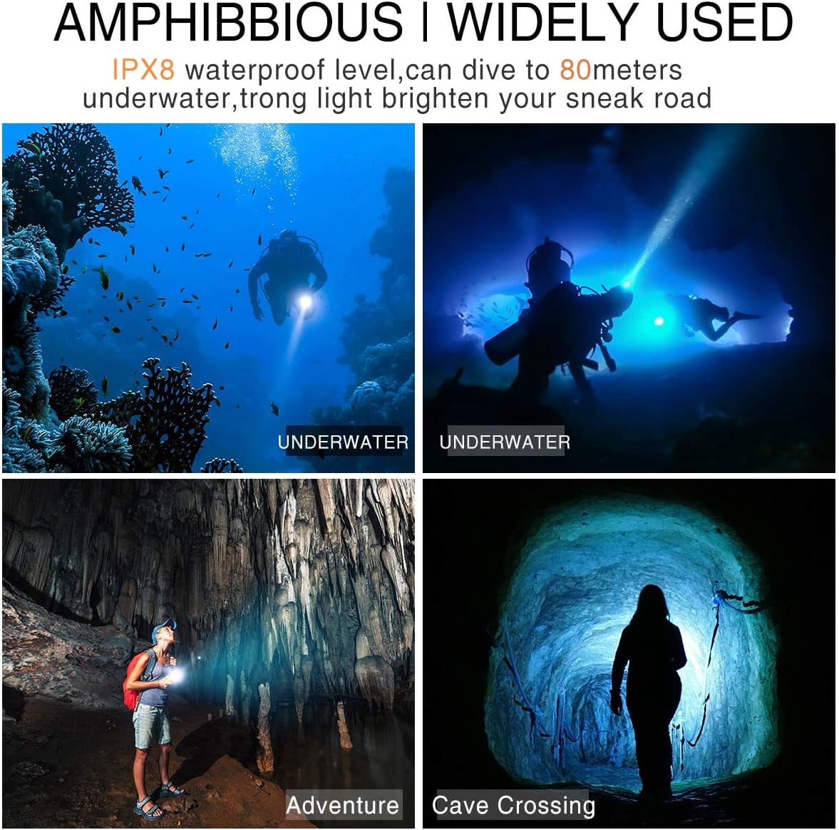Genwiss XM-L2 LED Scuba Diving Flashlight, 2000 Lumens Waterproof Underwater Dive Torch with Rechargeable Battery