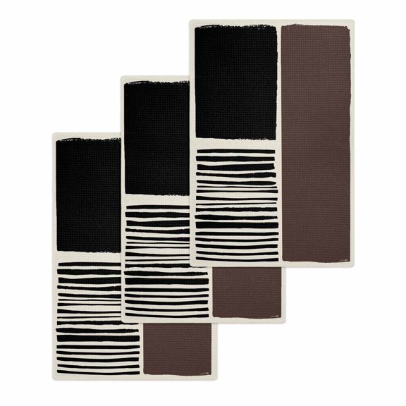 Brown Black Kitchen Dish Towels for Drying Dishes Set of 3, Modern Abstract Art Farmhouse Striped Waffle Weave Microfiber Hand Tea Bathroom Towels Quick Dry & Absorbent Towel 15.7x23.6
