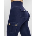 thumbnail image 4 of ChicMe Leggings for Women Solid Color High Waist Tummy Control Butt Lifting Denim Look Stretchy Womens Yoga Pants with Flap Pockets Dark Blue-L, 4 of 6