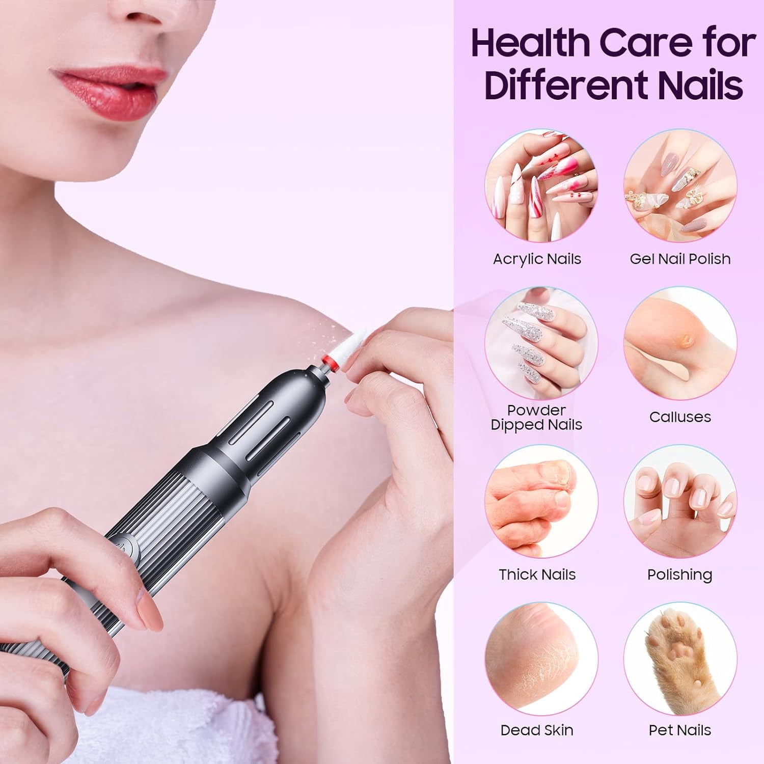 Electric Nail Drill Machine Professional, Nail File for Acrylic Gel Nails, Manicure & Pedicure Kit for Grinding Polishing Trimming
