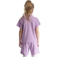 thumbnail image 2 of iixpin Kids Girls Boys Two-Piece Outfit Turn-Down Collar Short Sleeve Letter Embroidery T-shirt with Purple 140, 2 of 6