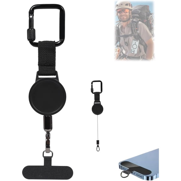 Outdoor Anti-Theft Retractable Phone Lanyard, Secure Locking Carabiner Clip & Retractable Tether Prevents Loss for Hiking, Skiing, Travel | Adjustable Anti-Slip Strap for Phones